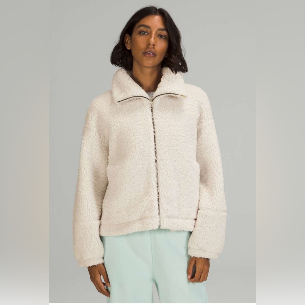 LULULEMON - Cinchable Sherpa  Fleece Zip-Up Jacket Coat White Opal Sz 6 🤍